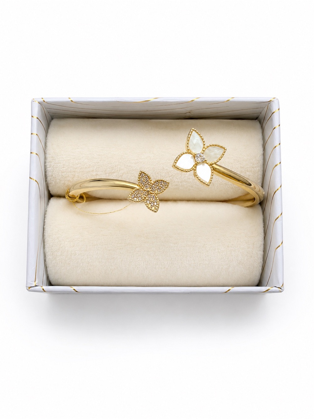 Eye candy Los Angeles Gold Pave Floral Hinged Cuff Bracelet Mother of Pearl NWT